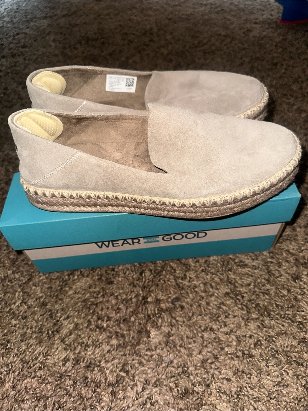 TOMS Women’s Espadrille Slip-On in Taupe Suede